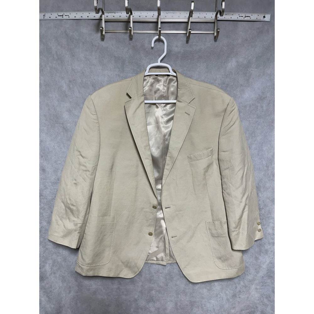 Oak Hill Blazer Men's 2XL Beige Linen Blend 2B Flannel Academia DXL 50-52R Luxe - Picture 2 of 11